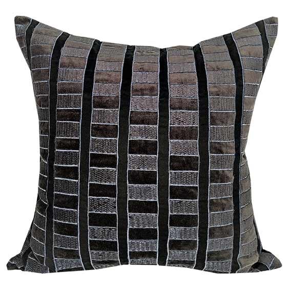 Stripe Embroidered Applique - Charcoal | 22"